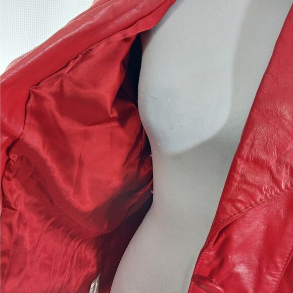 COMINT! LUXE ROUGE RED GENUINE LEATHER PUFF SLEEVE, JEWEL BUTTON JACKET! SZ XS - Picture 7 of 14
